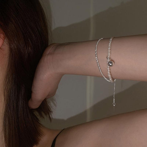 925 Sterling Silver Round Bead Double Layer Bracelet  -JW00155-Veeddydropshipping