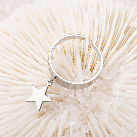 Wholesale Star Pendant Rings  Stainless Steel Classic Open Ring-JW01409-Veeddydropshipping