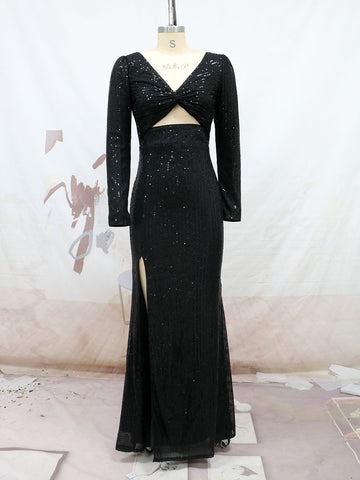 Diamond Long Dress Sequins Shinning Wedding-WF01408-Veeddydropshipping