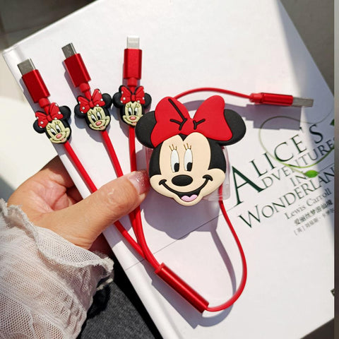 cute Mickey and Minnie three-in-one data cable charger fast charge -CE01201-Veeddydropshipping