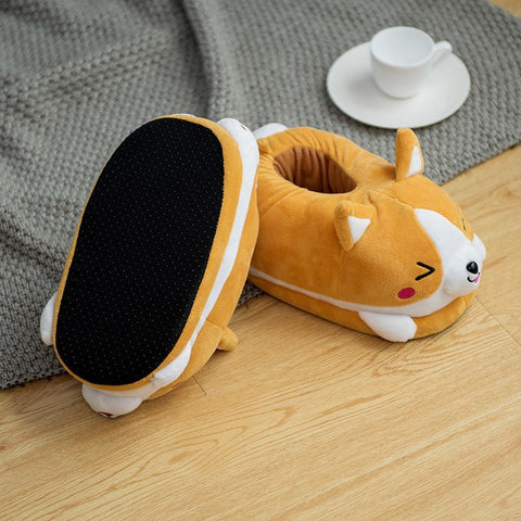 Double Shiba Inu Warm Plush Corgi Slippers Home Slip-BS01194-Veeddydropshipping