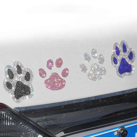 Crystal Dog Paw Print Car Stickers Bling Rhinestone Paw Decals Car Window-AM00076-Veeddydropshipping