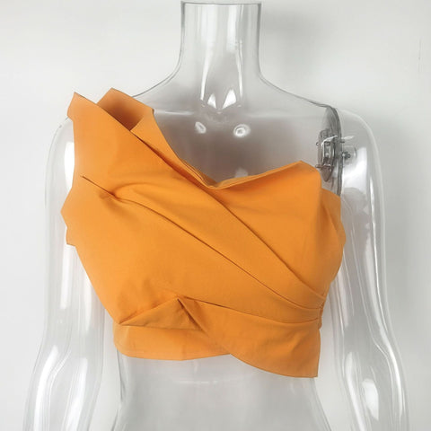 One Shoulder Crop Top Women Hollow Out Elegant T Shirts-WF00181-Veeddydropshipping