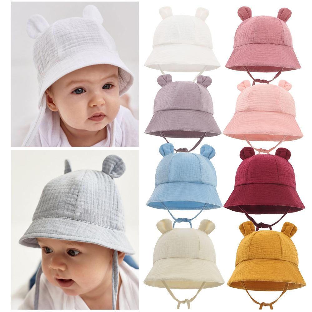 Spring Autumn Solid Color Soft Baby Bucket Hat Cotton Fisherman Hats Kids-TB00421-Veeddydropshipping