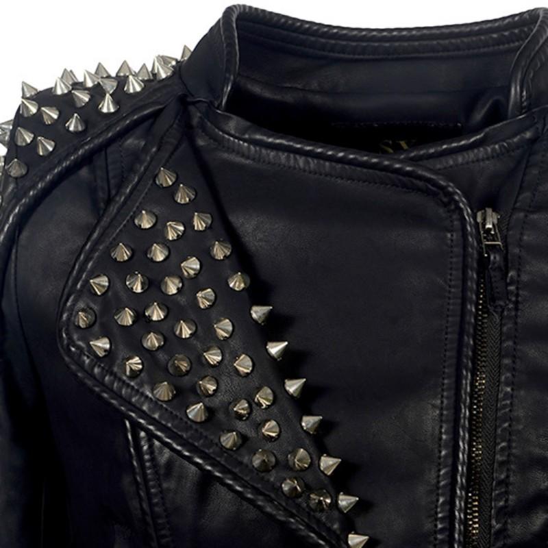 Punk Rivet Faux Leather PU Jacket Women-Veeddydropshipping