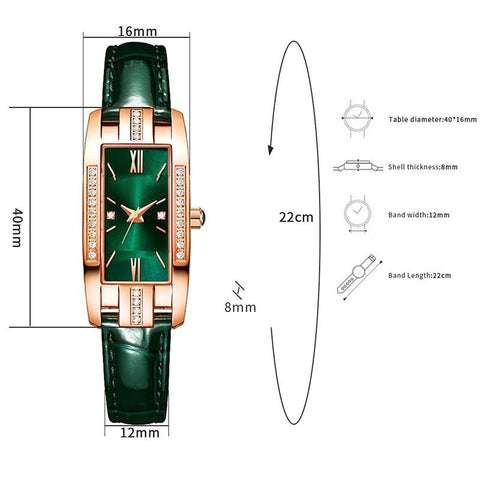 Green Wrist Clock Diamond Quartz Watch Ladies Watches -JW00955-Veeddydropshipping