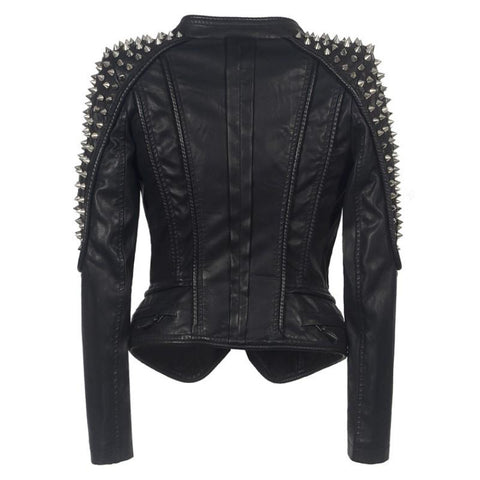 Punk Rivet Faux Leather PU Jacket Women-Veeddydropshipping