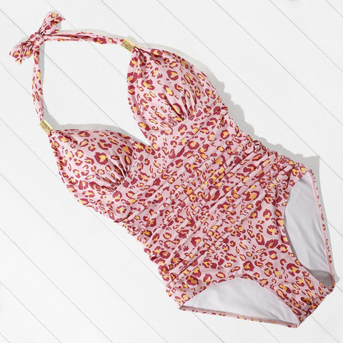 Solid One Piece Swimsuit Swimwear Women Maillot De Bain Leopard Femme Swimming-OS00115-Veeddydropshipping