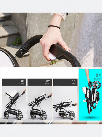 Baby Stroller 3 In 1,White PU leather stroller,Baby Carriage with Car Seat,High-TB00369-Veeddydropshipping