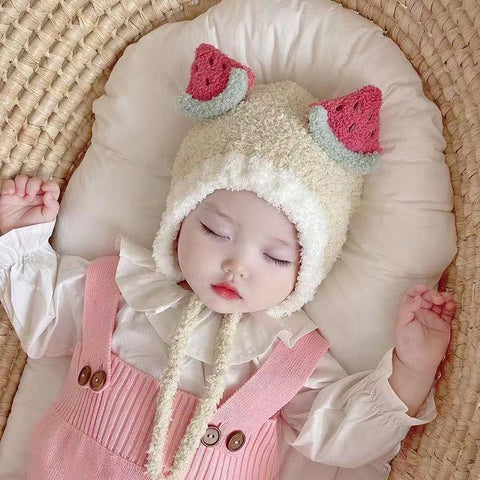 Winter Thicken Knit Plush Warm Newborn Hat Bonnet Cute Cartoon Fruit Bear-TB00741-Veeddydropshipping