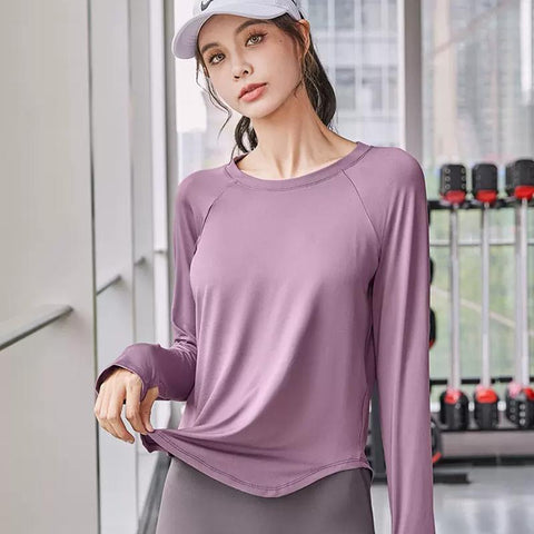 Sport T Shirt Women Round Neck Long Sleeve Sports Shirts Solid Breathable -OS00828-Veeddydropshipping