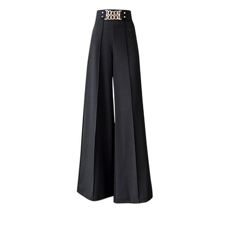 Lady Fashion High Waist Metal Spliced Wide Leg Pants-WF00506-Veeddydropshipping