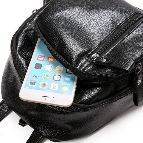 Leather Travel Shoulder Bag Black School Bag Girl Multifunctional-BS00243-Veeddydropshipping