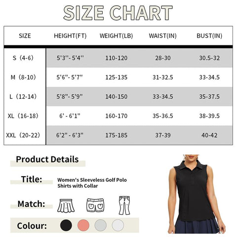 Women Sleeveless Polo Golf Shirts Quick Dry 50+ UV Protection V-Neck with -OS00930-Veeddydropshipping