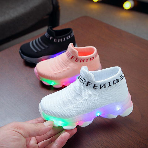Kids Sneakers Children Baby Girls Boys Letter Mesh Led Luminous Socks-TB00096-Veeddydropshipping