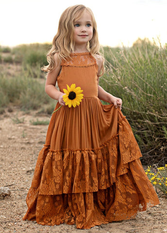 Princess Girls Lace Cotton Long Dresses Baby Kids Flower Girl Wedding-TB00849-Veeddydropshipping