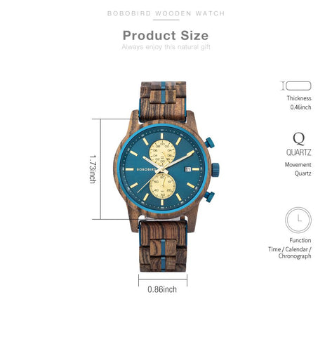 Watch Men Quartz Watches Engraved Wooden Chronograph Wristwatch-JW00766-Veeddydropshipping