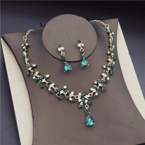 Fashion Bridal Jewelry Sets  Earring Necklace Rhinestone Crystal  -JW00308-Veeddydropshipping