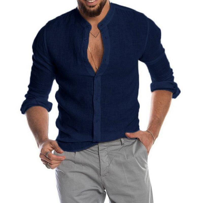 Casual Loose Solid Color Fashion V-neck Top Handsome Men's Shirt Top-Veeddydropshipping