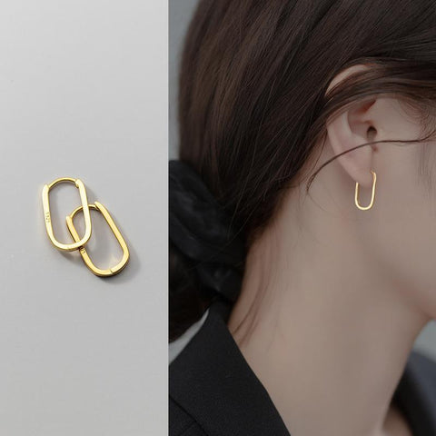 925 Sterling Silver Simple Oval Glossy Huggies Ear Buckle Earrings -JW00183-Veeddydropshipping