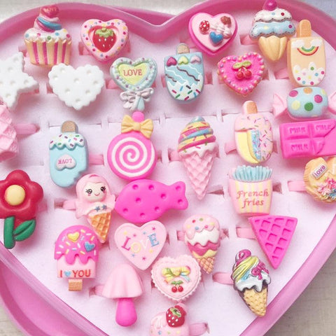 10pcs/lot Children Cartoon Rings Candy Flower Animal Bow Shape Set -JW01395-Veeddydropshipping