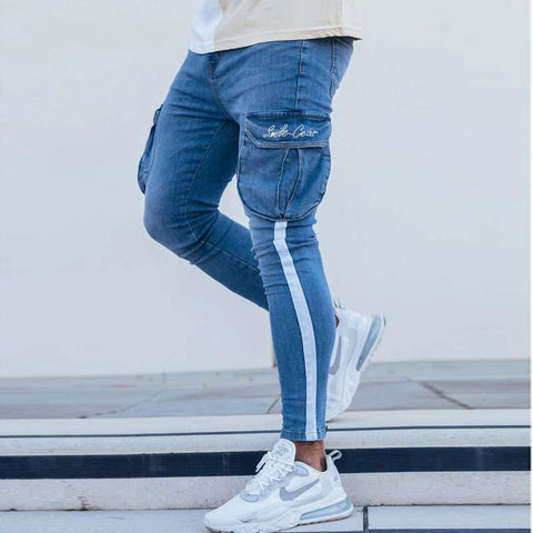 Handsome Jeans Color Block Multi-Pocket Casual-MF00461-Veeddydropshipping