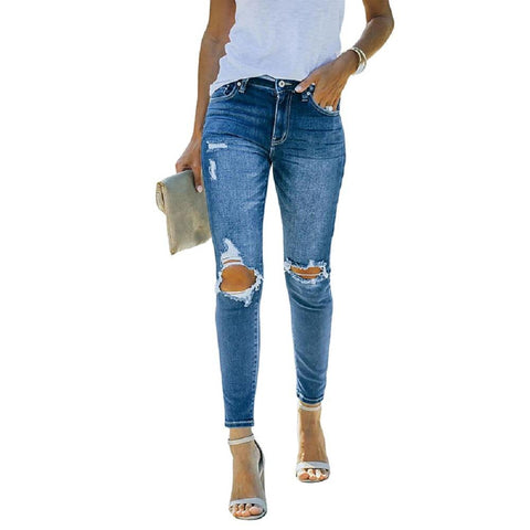 High-Waist Women&#39;s Jeans 2022 Autumn New Fashion Ripped Skinny-TB01257-Veeddydropshipping