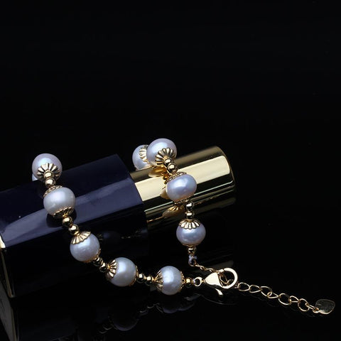 100% Real Freshwater Round Pearl Bracelet Bracelet Jewelry  -JW00285-Veeddydropshipping