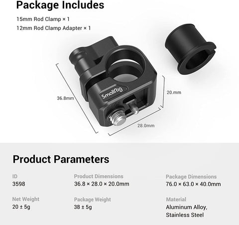 SmallRig 12mm/15mm Single Rod Clamp For SmallRig Cage To Provide -CE00492-Veeddydropshipping