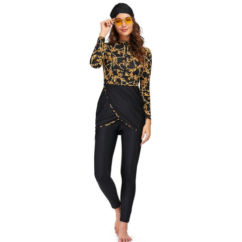 Muslim Swimwear Women Modest Patchwork Hijab Long Sleeves Sport Swimsuit-OS00268-Veeddydropshipping