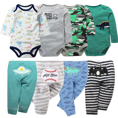2022 4PCS Baby Bodysuits+4PCS Baby Pants Infant Striped Newborn Ropa Bebe-TB00332-Veeddydropshipping
