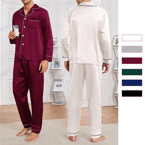 Pijama Turn-down Collar Pajama Sets Long Sleeve Sleep Clothes Male-MF01563-Veeddydropshipping