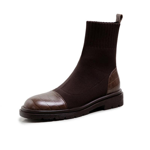 Socks Boot Classic Thickheeled Boot British Style-BS01058-Veeddydropshipping