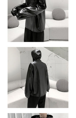 PU Leather Darkwear Solid Color High Street Long Sleeve-MF01359-Veeddydropshipping