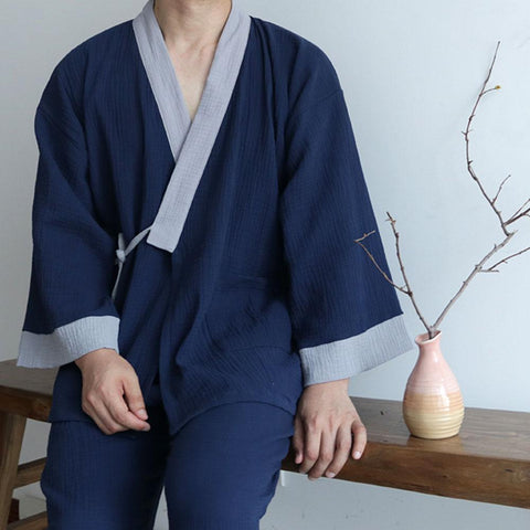 Pajamas Men Long-sleeve Trousers Cotton Casual Home Service Two-piece Suit Comfortable-MF01590-Veeddydropshipping
