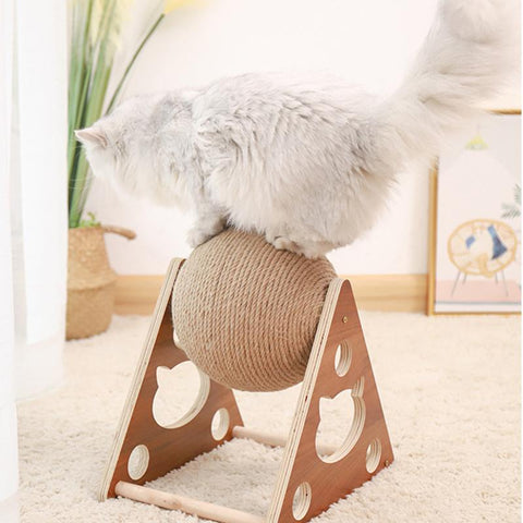 Wood Stand Sisal Rope Ball Cat Scratcher Toy-HA01432-Veeddydropshipping