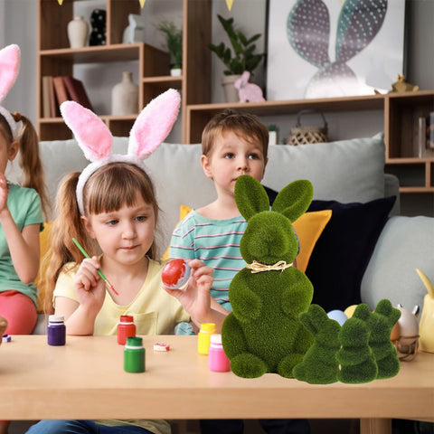 Easter Moss Rabbit Sculptures Bunny Figurines-HA00317-Veeddydropshipping