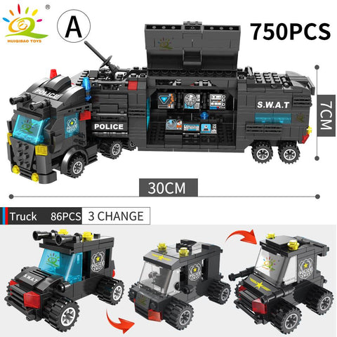 HUIQIBAO SWAT Police Station Truck Model Building Blocks City Machine-TB01474-Veeddydropshipping