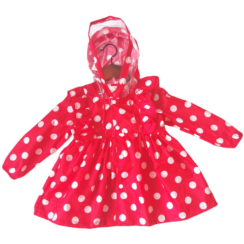 Baby Girls Rain Coat Dot Ruffles Big Brim Hooded Single-breasted Kids Princess-TB01033-Veeddydropshipping