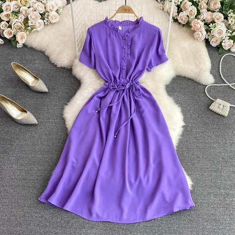 Women Fashion Mullet Hem Short Sleeve Slim Dress-WF00047-Veeddydropshipping