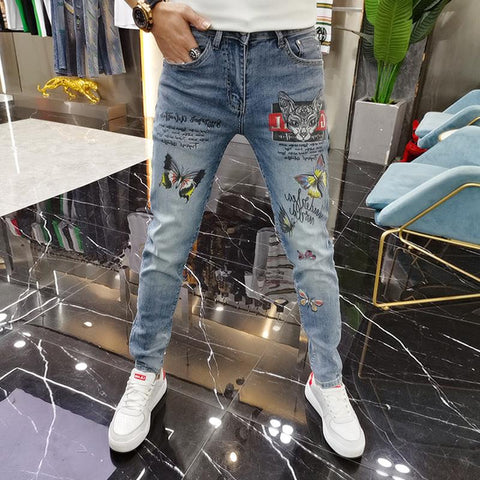 Pant Trousers Jean For Men Fancy Color Butterfly Print-MF00602-Veeddydropshipping