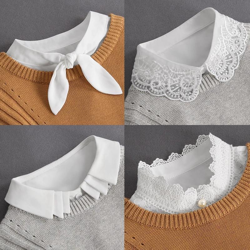 Lace Ladies Front Tie Fake Collar-WF01138-Veeddydropshipping