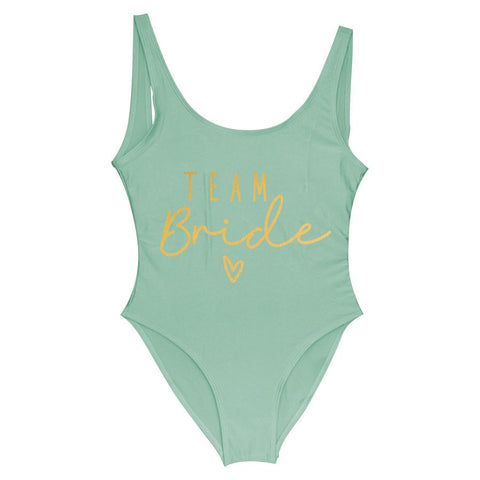 S-3XL Gold Print Team Bride One-Piece Swimsuit Squad Women Swimwear Bachelorette -OS00098-Veeddydropshipping
