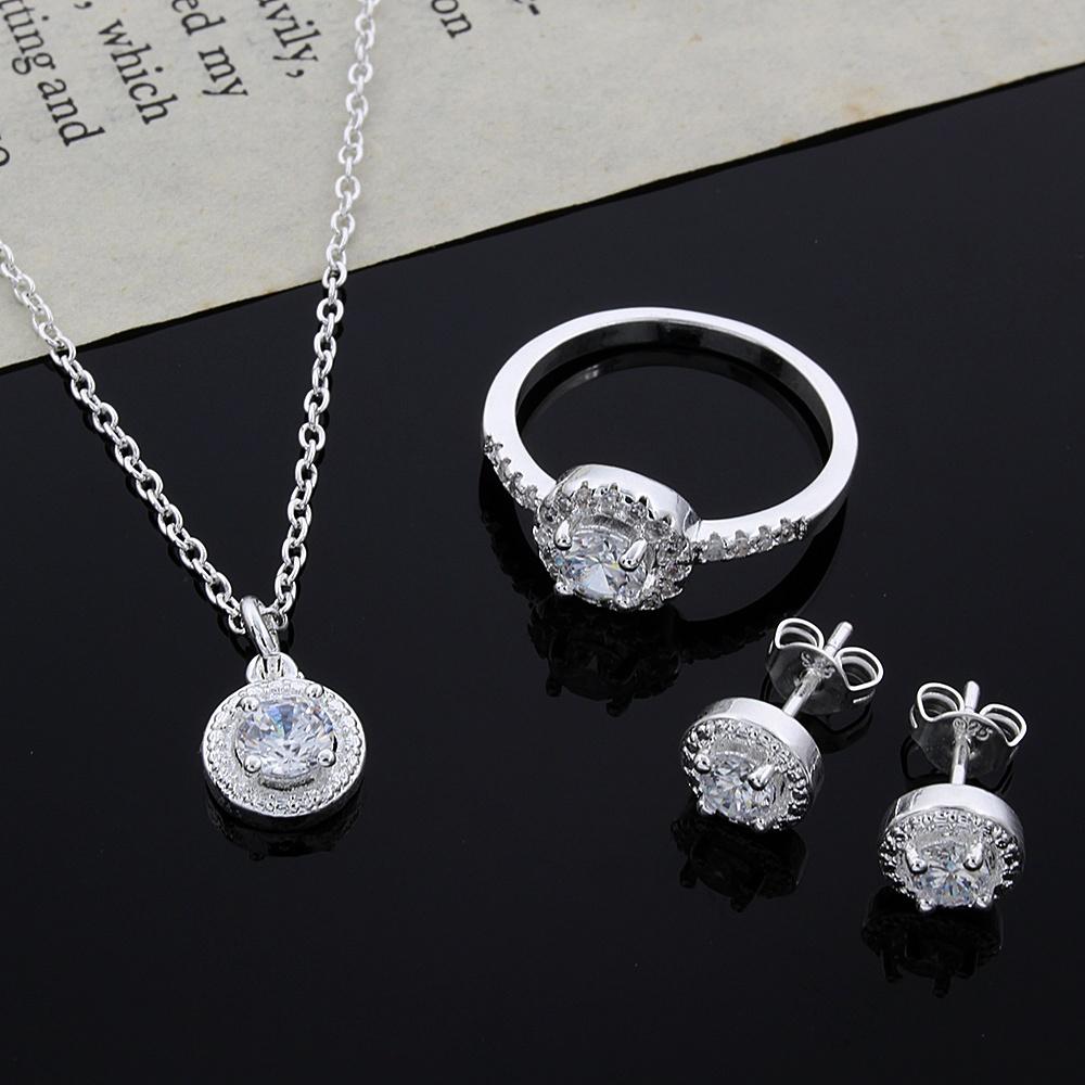 925 Sterling silver Cute Solid  necklace earring ring jewelry Set -JW00235-Veeddydropshipping