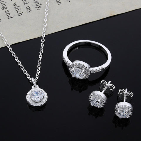925 Sterling silver Cute Solid  necklace earring ring jewelry Set -JW00235-Veeddydropshipping
