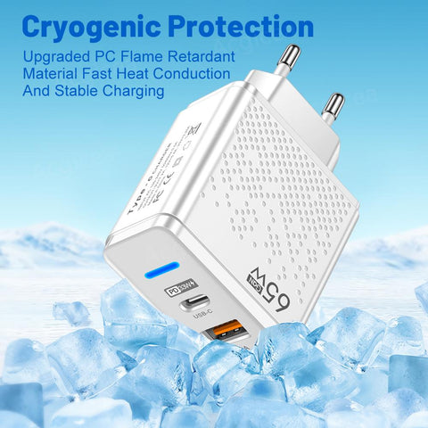 65W GaN USB Charger Fast Charging PD QC 3.0 Mobile Phone Adapter-PA00026-Veeddydropshipping