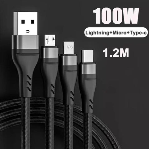 100W 3 in 1 SuperCharging Cable 6A Micro USB Type-C Fast Charger  Type-C Cable Data Cable-PA01017-Veeddydropshipping