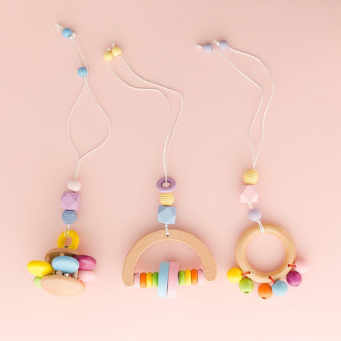 3pcs Baby Wooden Pendant Colorful Ring-Pull Beech Ring Baby Play Gym Wooden-TB00538-Veeddydropshipping