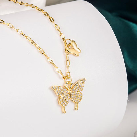 Silver Color Shiny Butterfly Tassel Necklace Women-JW01179-Veeddydropshipping