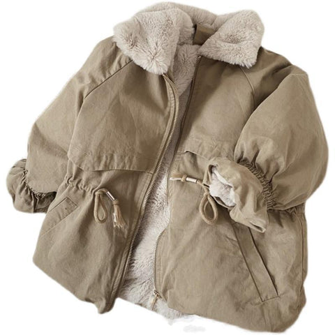 Baby Boys Khaki Lamb Wool Blend Parkas Coat Autumn Winter Coats Fur Jackets-TB01004-Veeddydropshipping